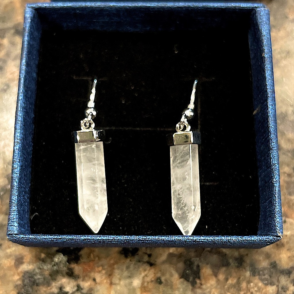Real Clear Quartz Crystal Point Earrings